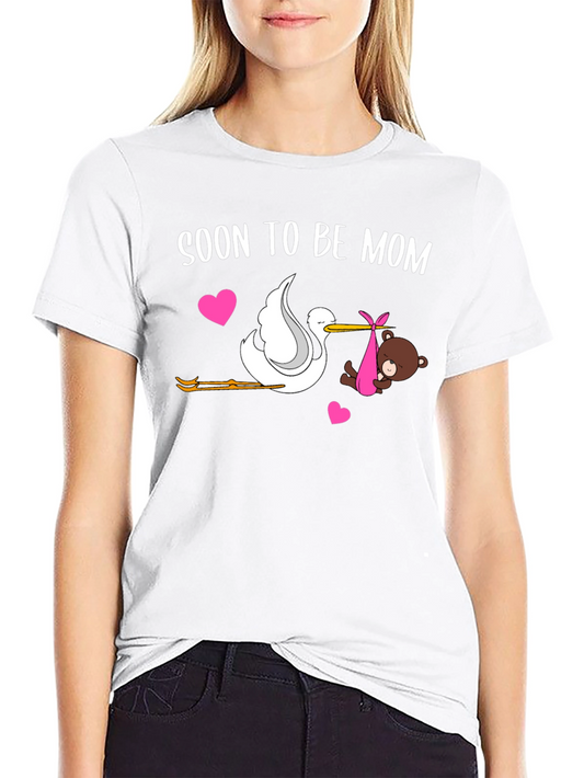 Camiseta Soon To Be Mom Cigüeña y Oso para Futuras Mamás