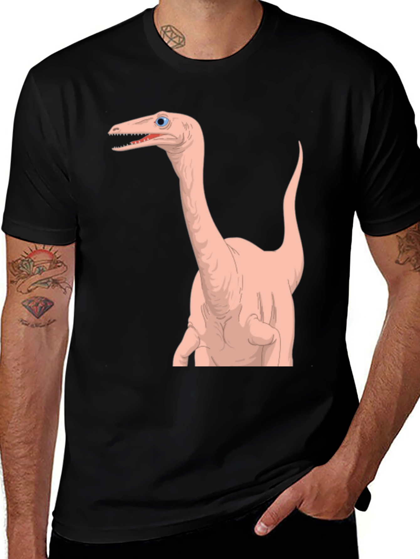 Camiseta Negra con Diseño Dinosaurio Anatómico