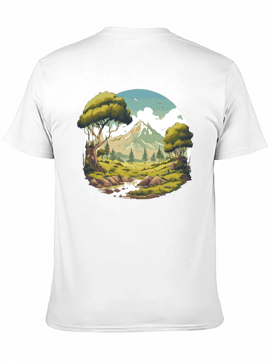 Camiseta Negra con Diseño de Paisaje de Montaña