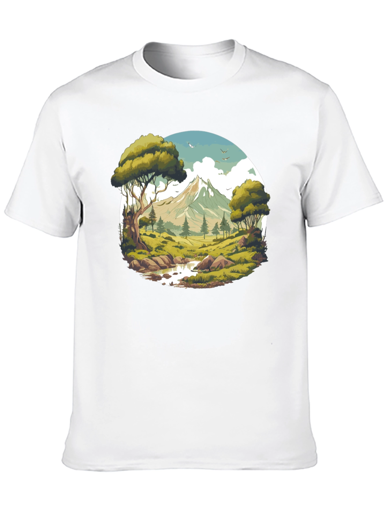 Camiseta Negra con Diseño de Paisaje de Montaña