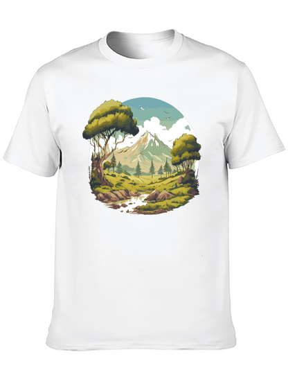Camiseta Negra con Diseño de Paisaje de Montaña