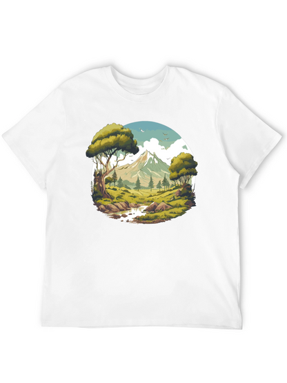 Camiseta Negra con Diseño de Paisaje de Montaña