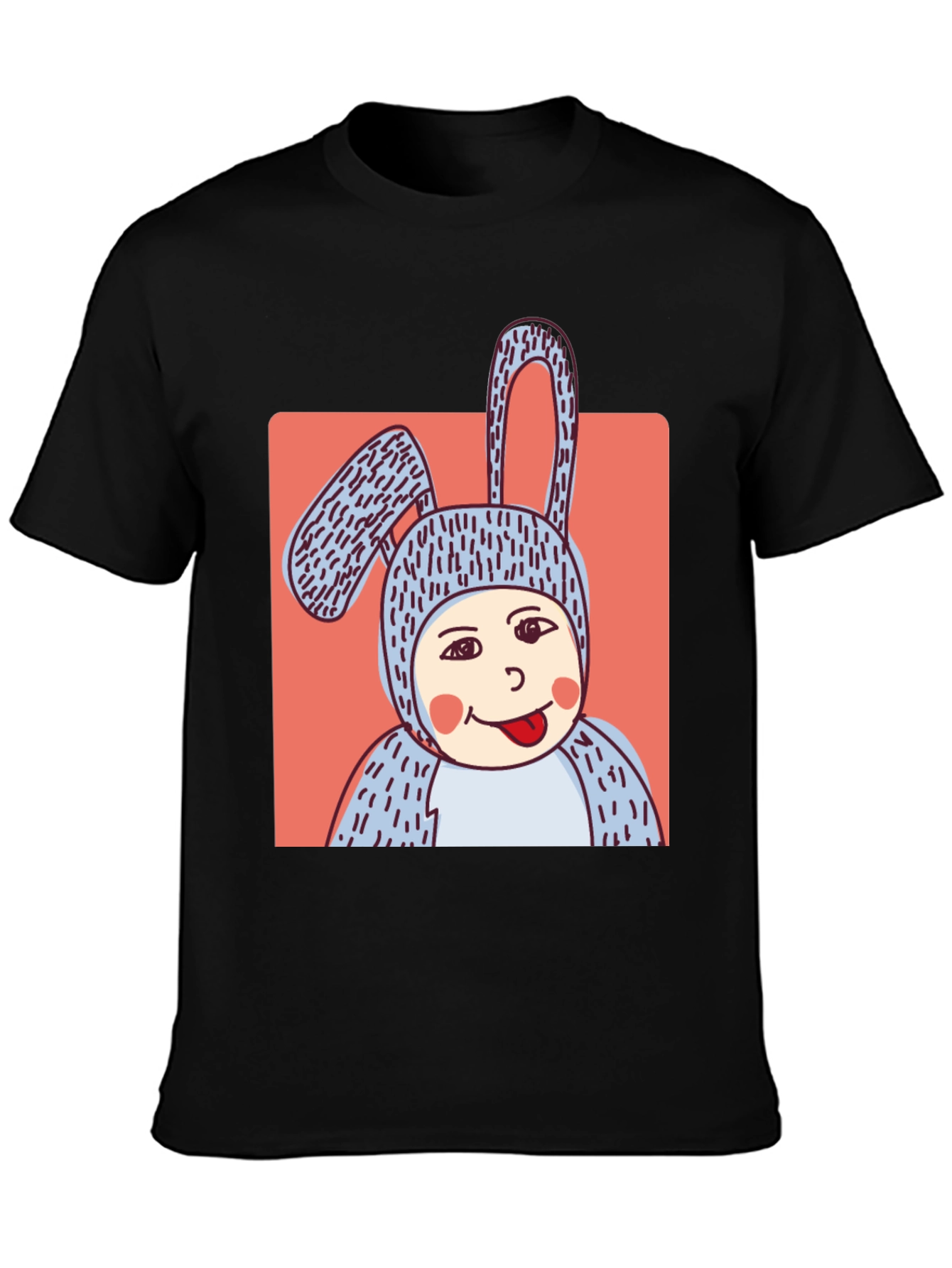 Camiseta Negra con Diseño Conejo Divertido