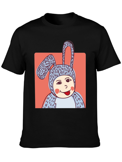 Camiseta Negra con Diseño Conejo Divertido