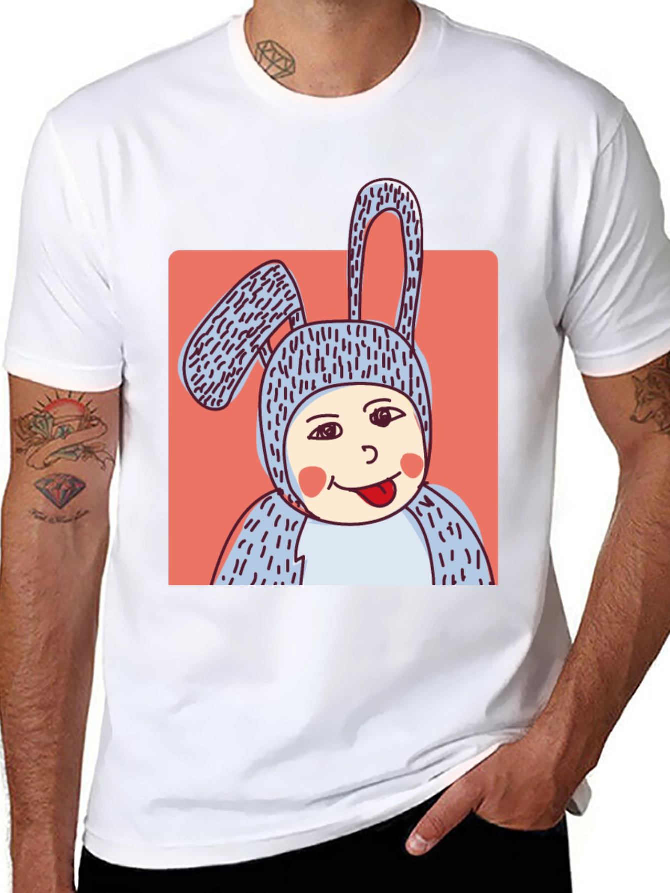 Camiseta Negra con Diseño Conejo Divertido