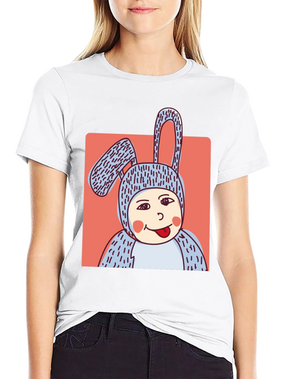 Camiseta Negra con Diseño Conejo Divertido