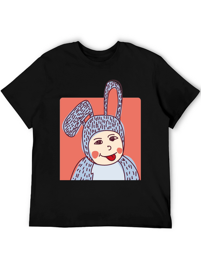 Camiseta Negra con Diseño Conejo Divertido