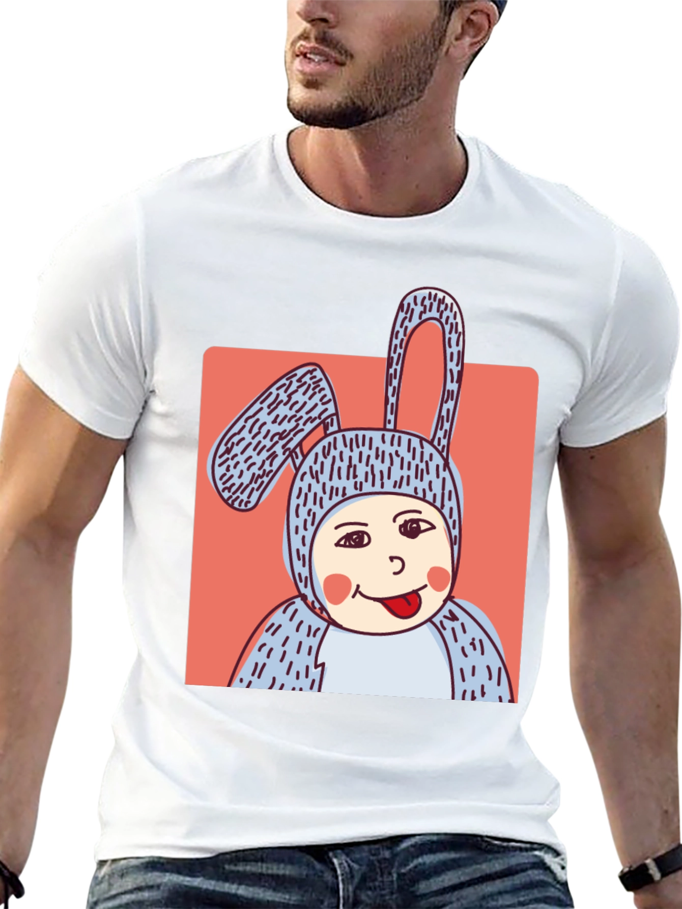 Camiseta Negra con Diseño Conejo Divertido