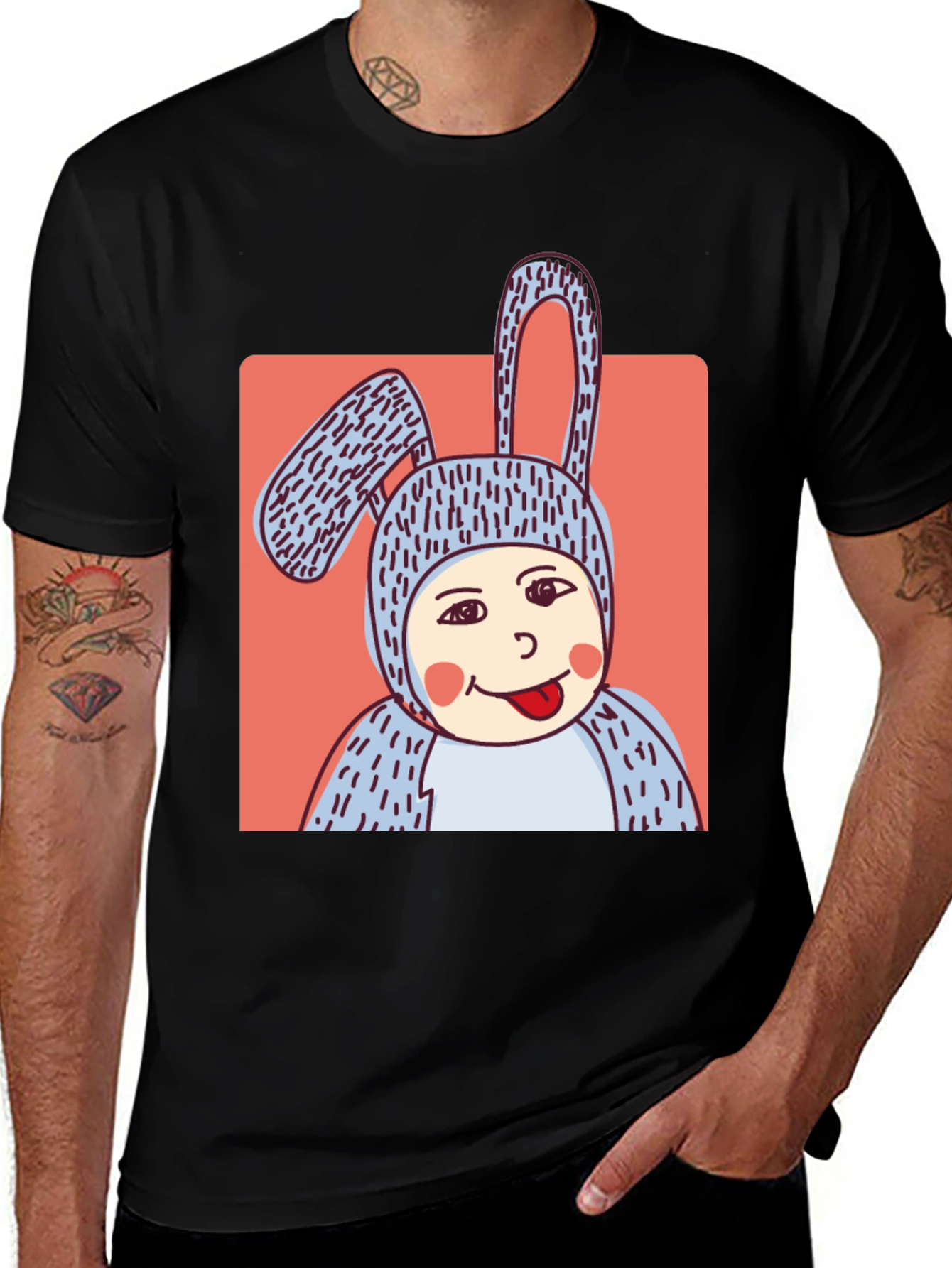 Camiseta Negra con Diseño Conejo Divertido