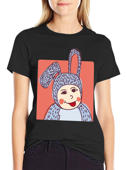 Camiseta Negra con Diseño Conejo Divertido