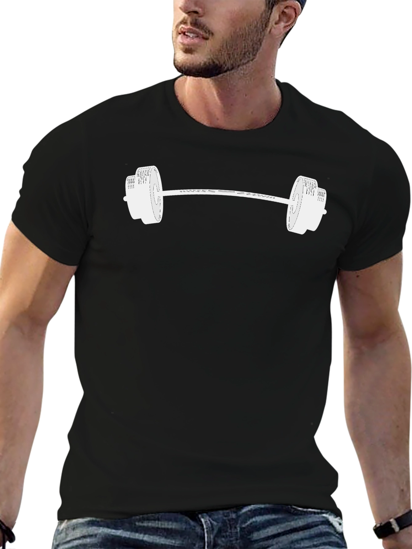 Camiseta Negra con Diseño de Pesas Gimnasio