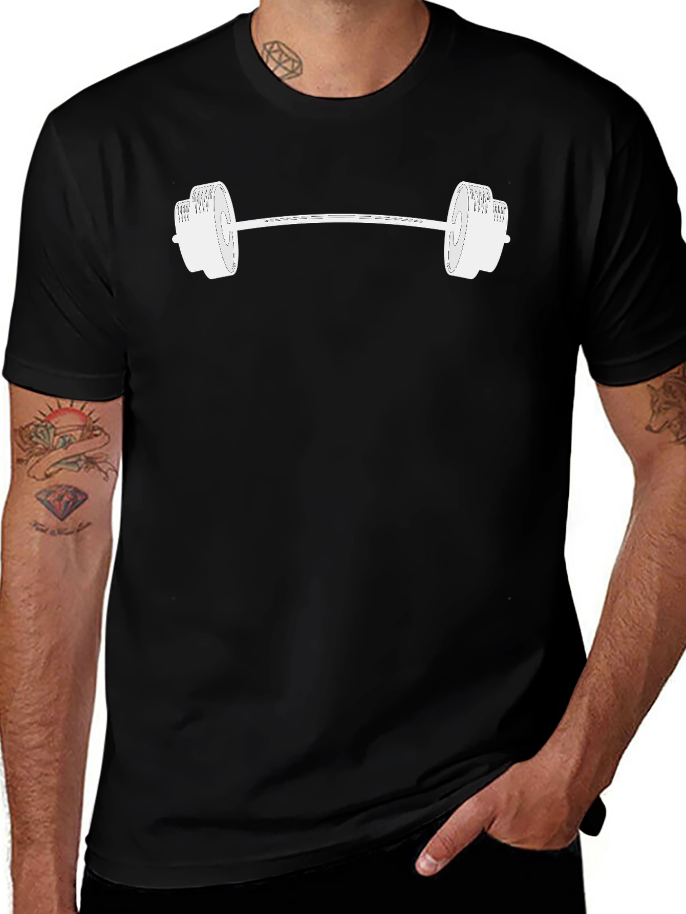 Camiseta Negra con Diseño de Pesas Gimnasio