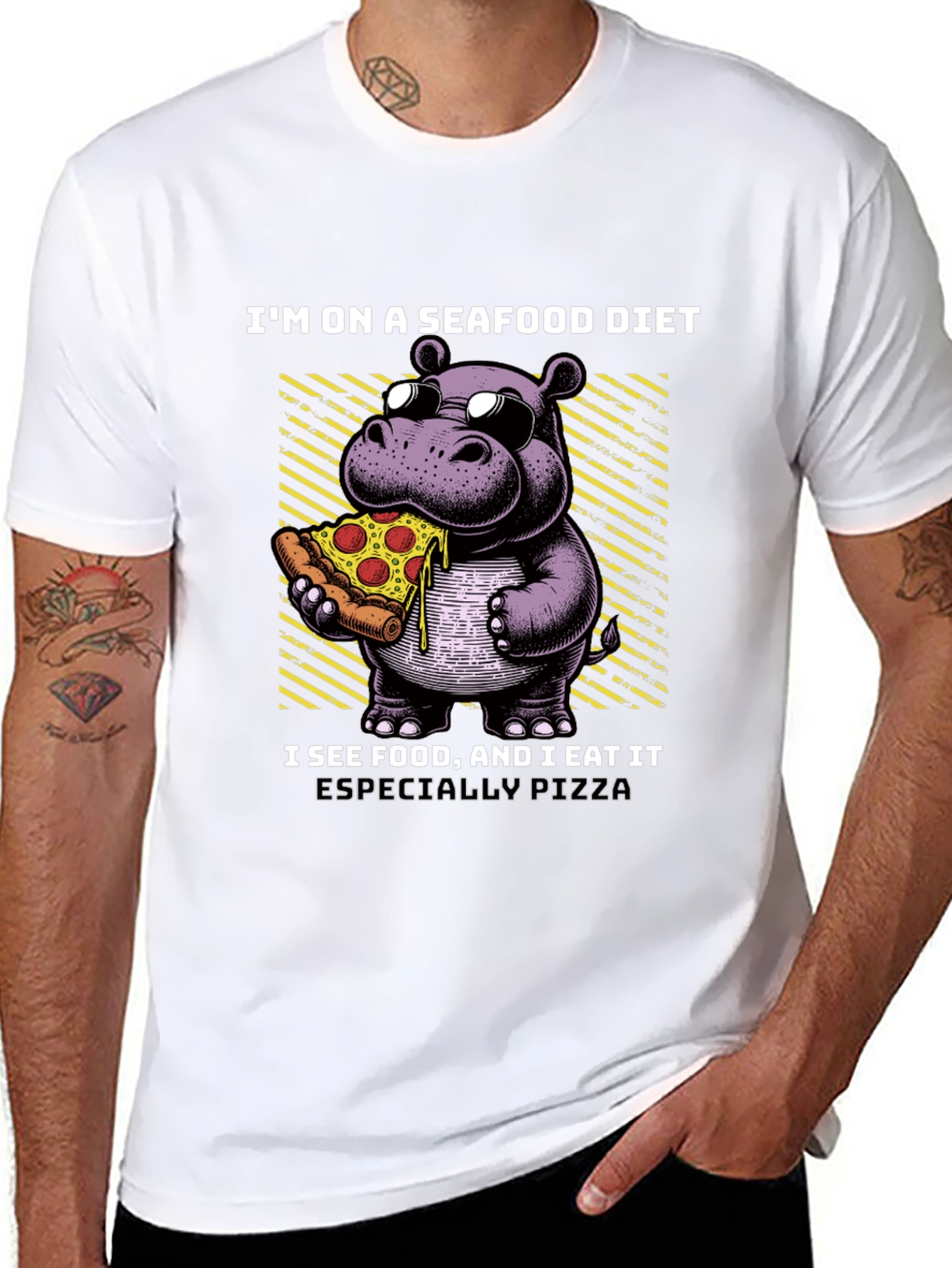 Camiseta Negra: Hipopótamo Amante de la Pizza