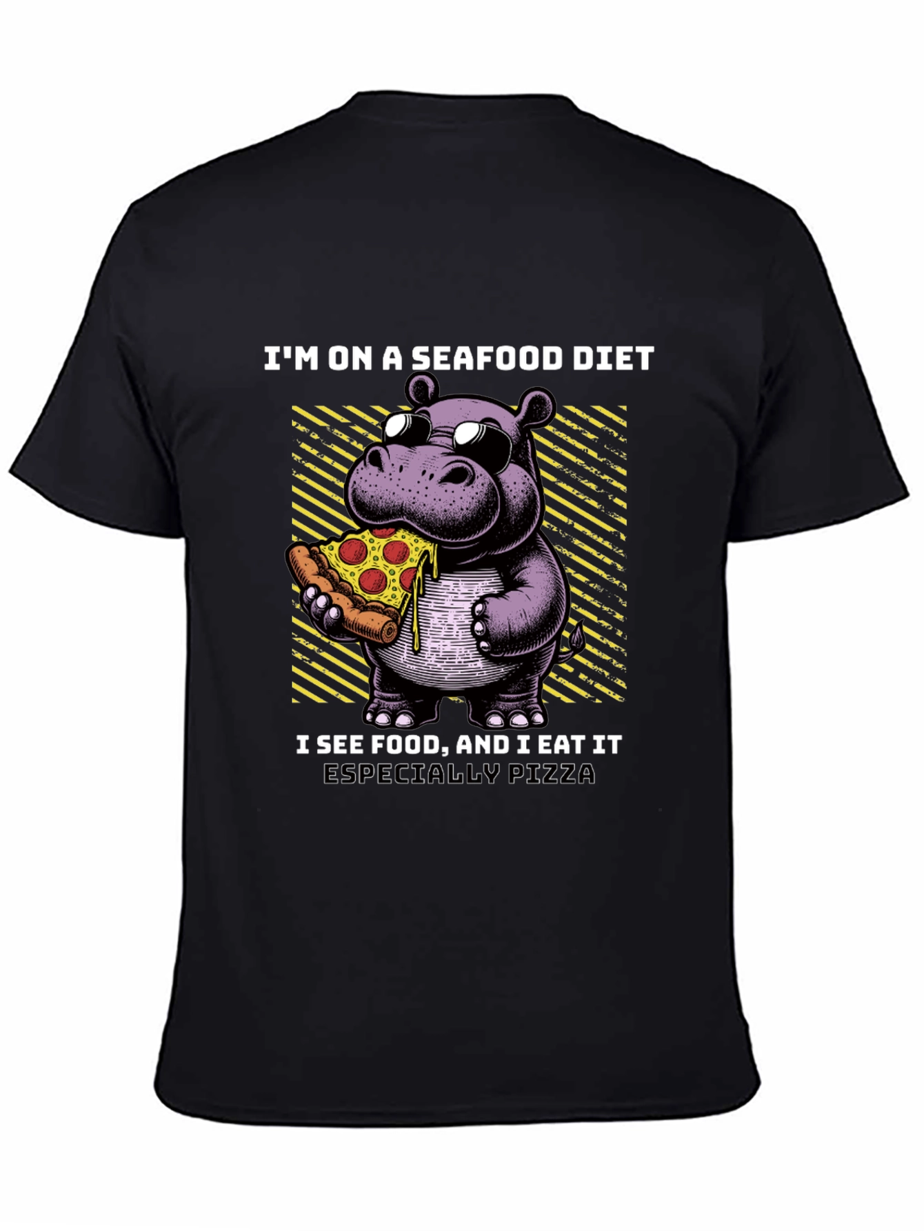 Camiseta Negra: Hipopótamo Amante de la Pizza
