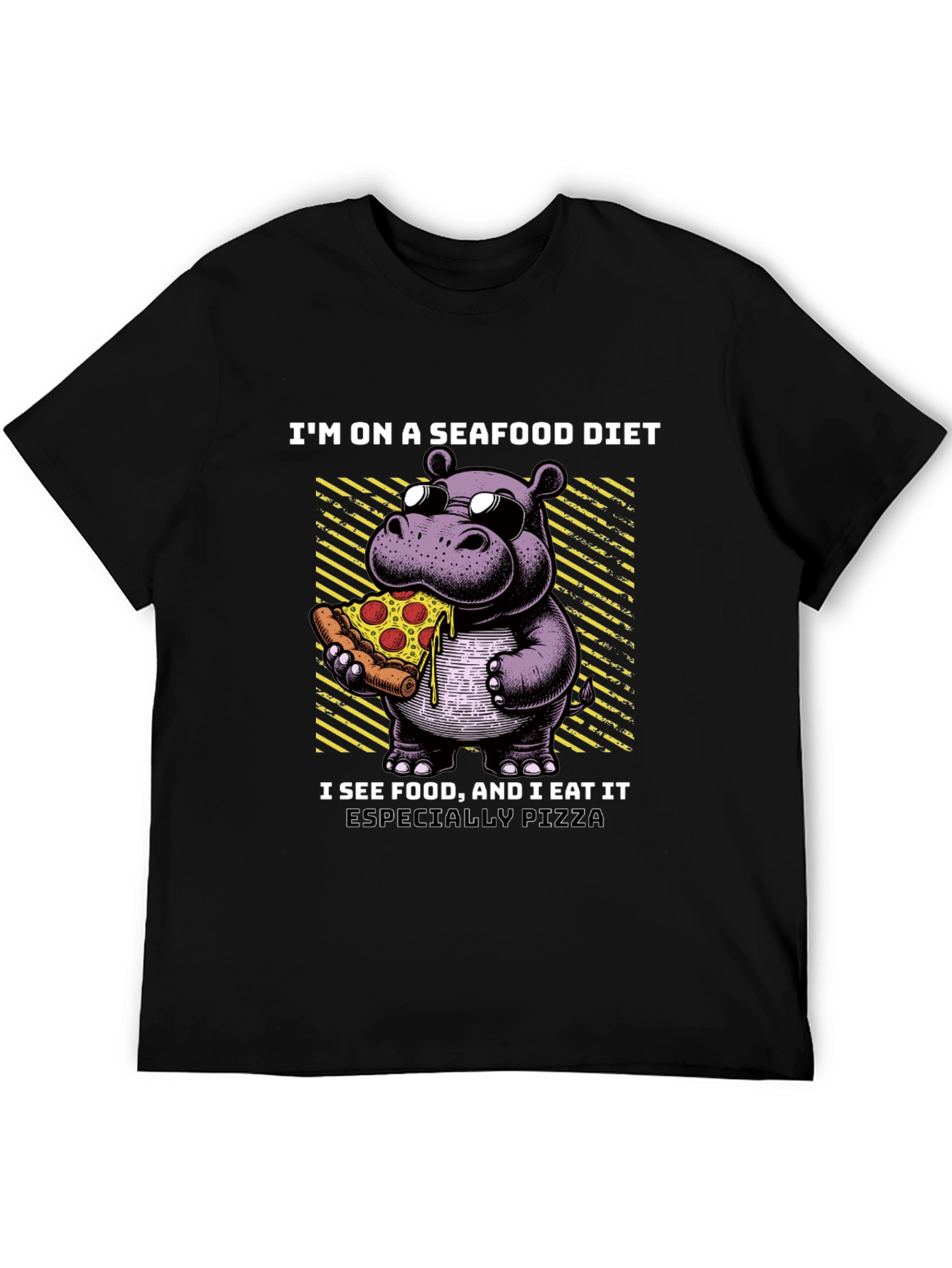 Camiseta Negra: Hipopótamo Amante de la Pizza