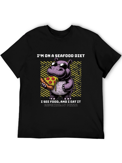 Camiseta Negra: Hipopótamo Amante de la Pizza