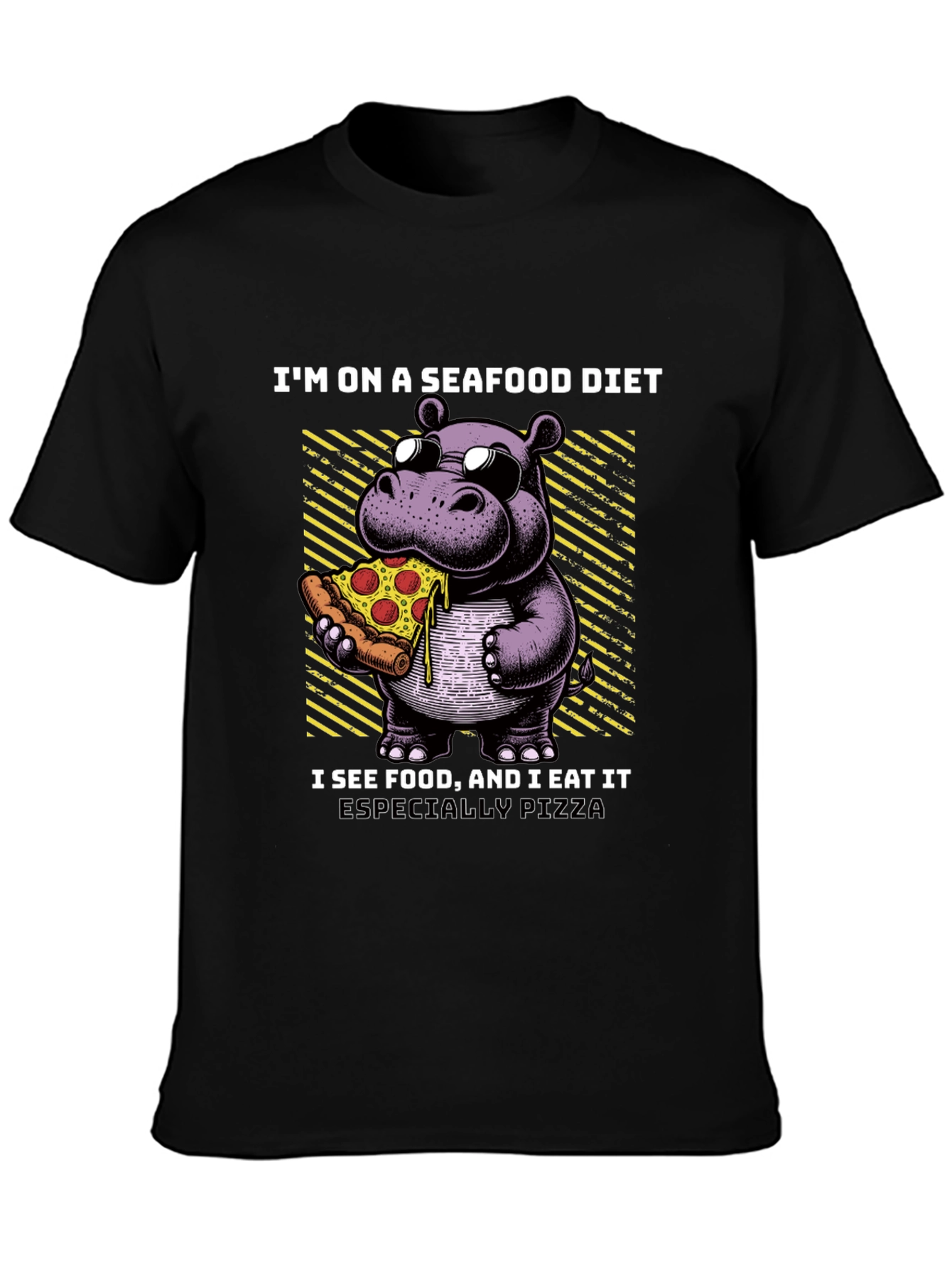 Camiseta Negra: Hipopótamo Amante de la Pizza