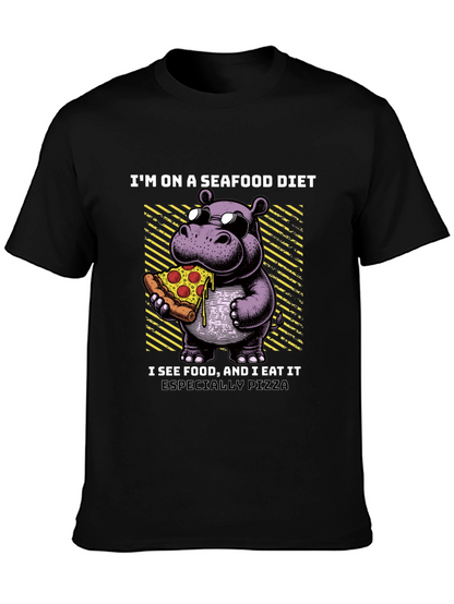 Camiseta Negra: Hipopótamo Amante de la Pizza