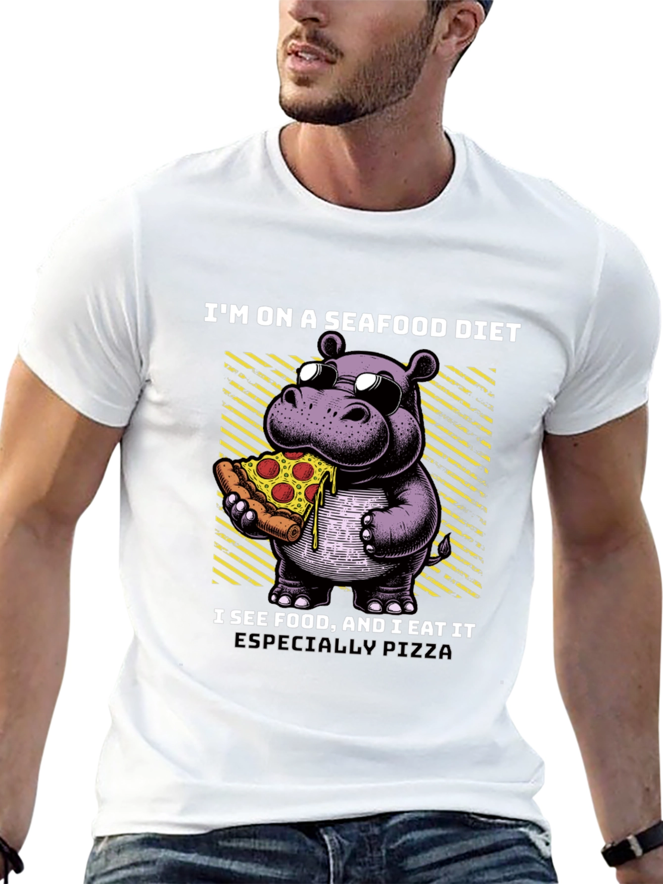 Camiseta Negra: Hipopótamo Amante de la Pizza