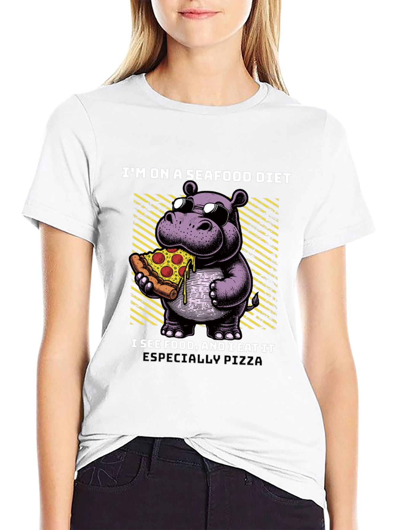 Camiseta Negra: Hipopótamo Amante de la Pizza