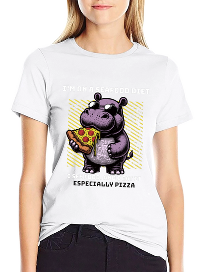 Camiseta Negra: Hipopótamo Amante de la Pizza