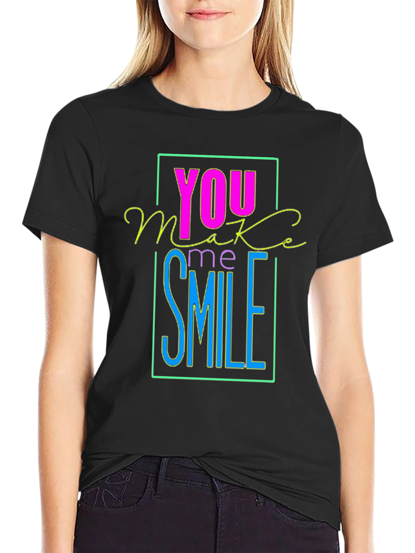 Camiseta Negra con Diseño You Make Me Smile