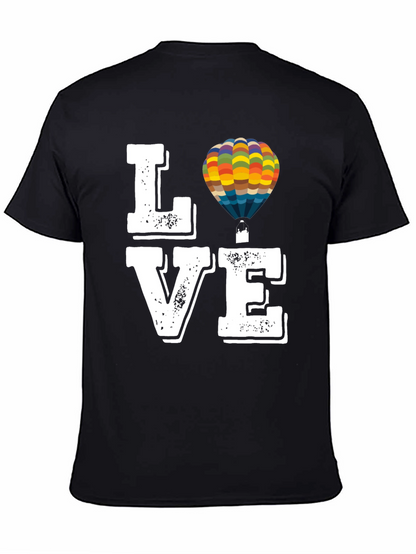 Camiseta Negra con Diseño LOVE y Globo Aerostático