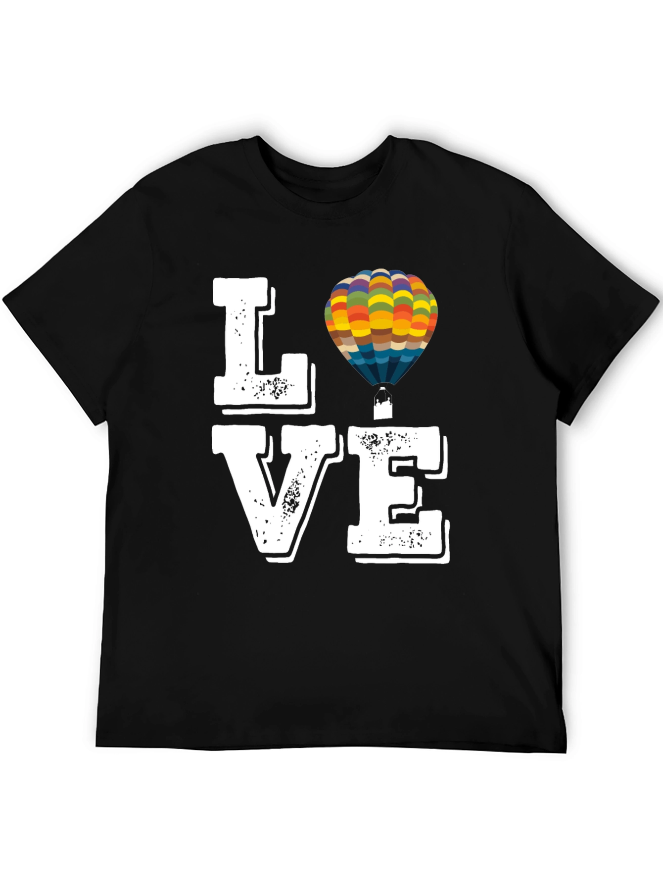 Camiseta Negra con Diseño LOVE y Globo Aerostático