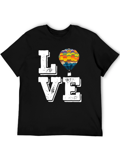 Camiseta Negra con Diseño LOVE y Globo Aerostático