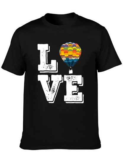 Camiseta Negra con Diseño LOVE y Globo Aerostático