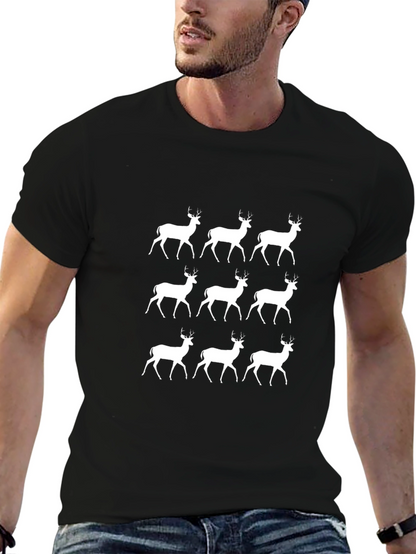 Camiseta Negra con Diseño de Ciervos Blancos