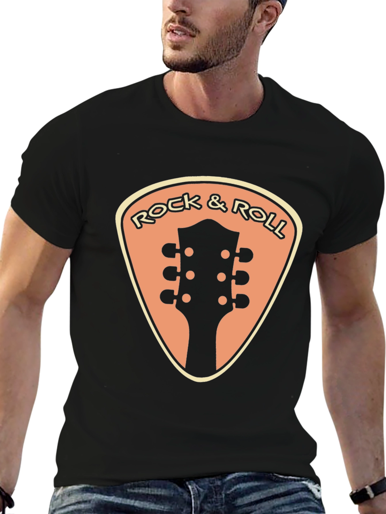 Camiseta Negra Rock & Roll Guitarra