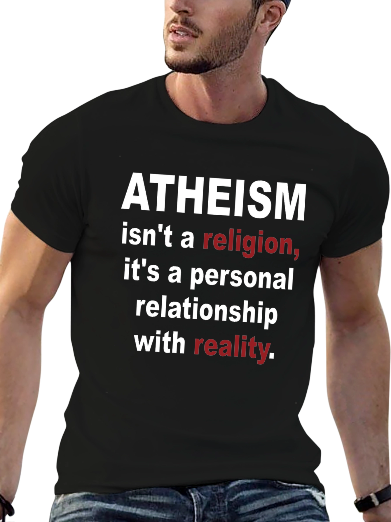 Camiseta Negra Ateísmo: No Religión Realidad Personal