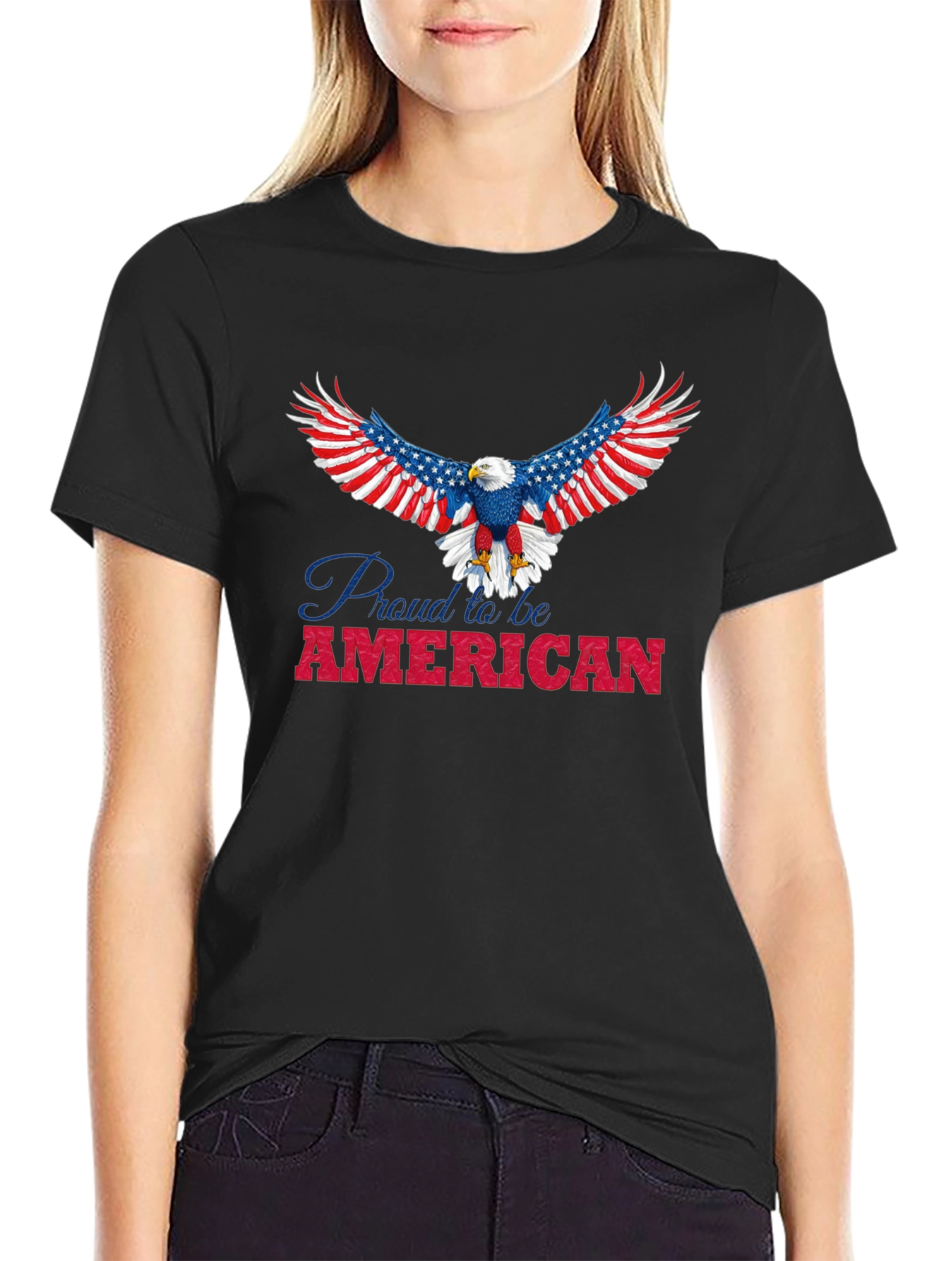 Camiseta Negra con Diseño de Águila Americana