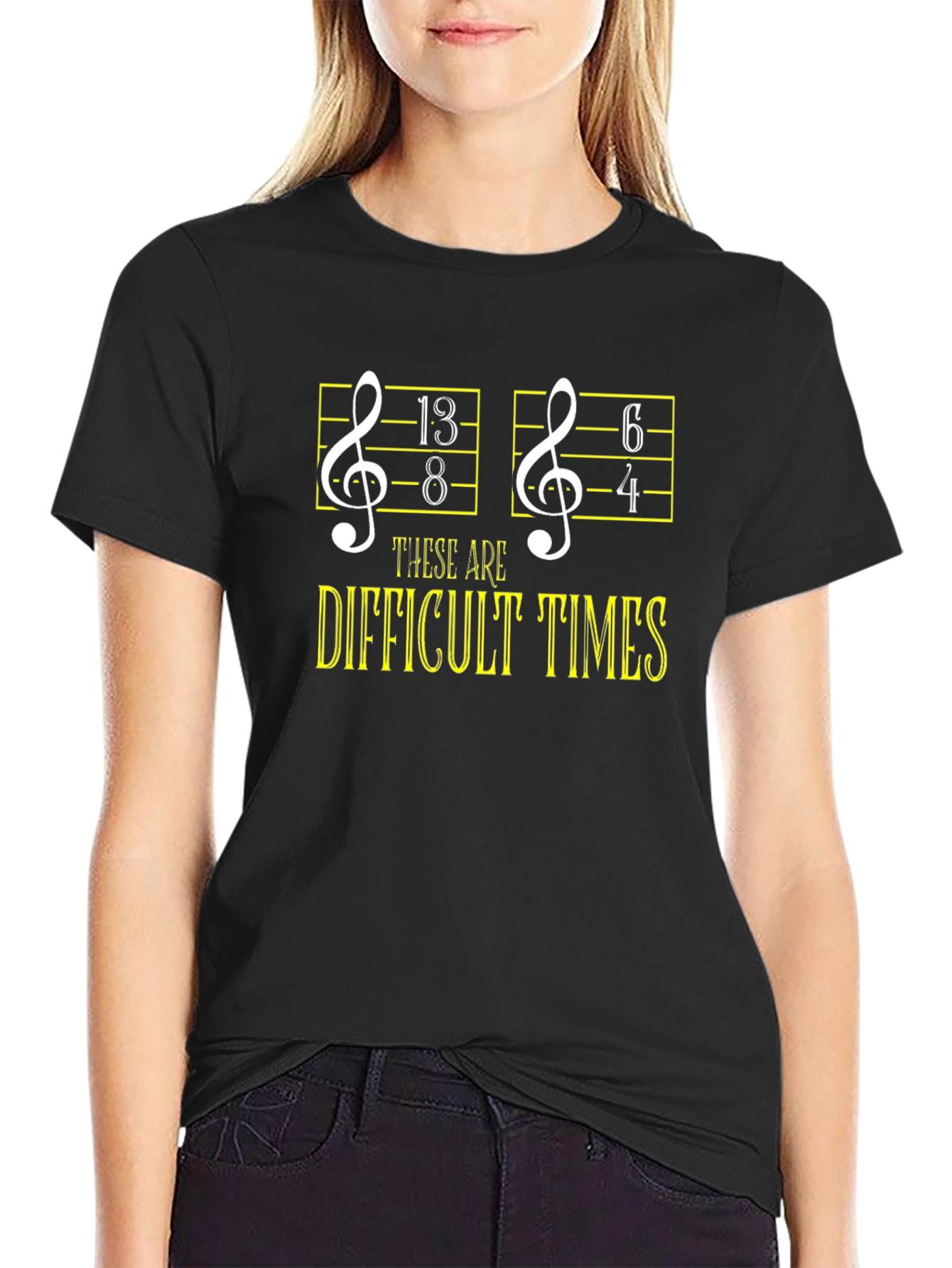 Camiseta Negra Humor Musical: ¡Tiempos Difíciles!