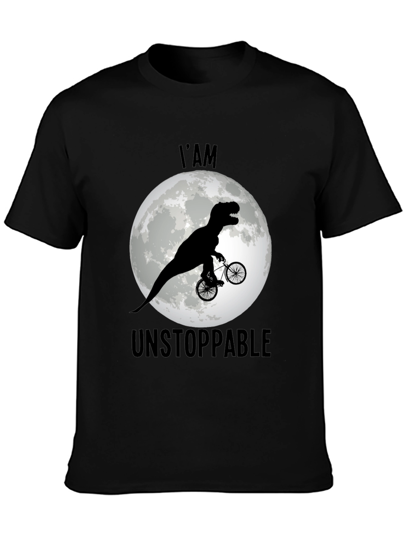 Camiseta Negra: Dinosaurio Imparable en Bicicleta