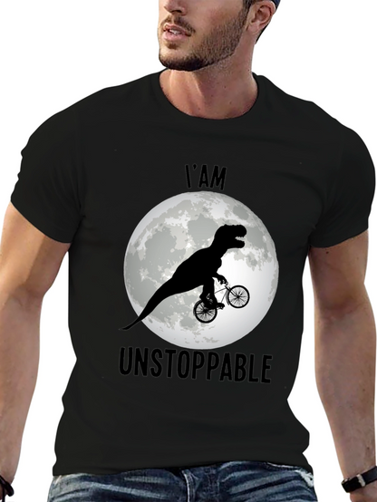 Camiseta Negra: Dinosaurio Imparable en Bicicleta