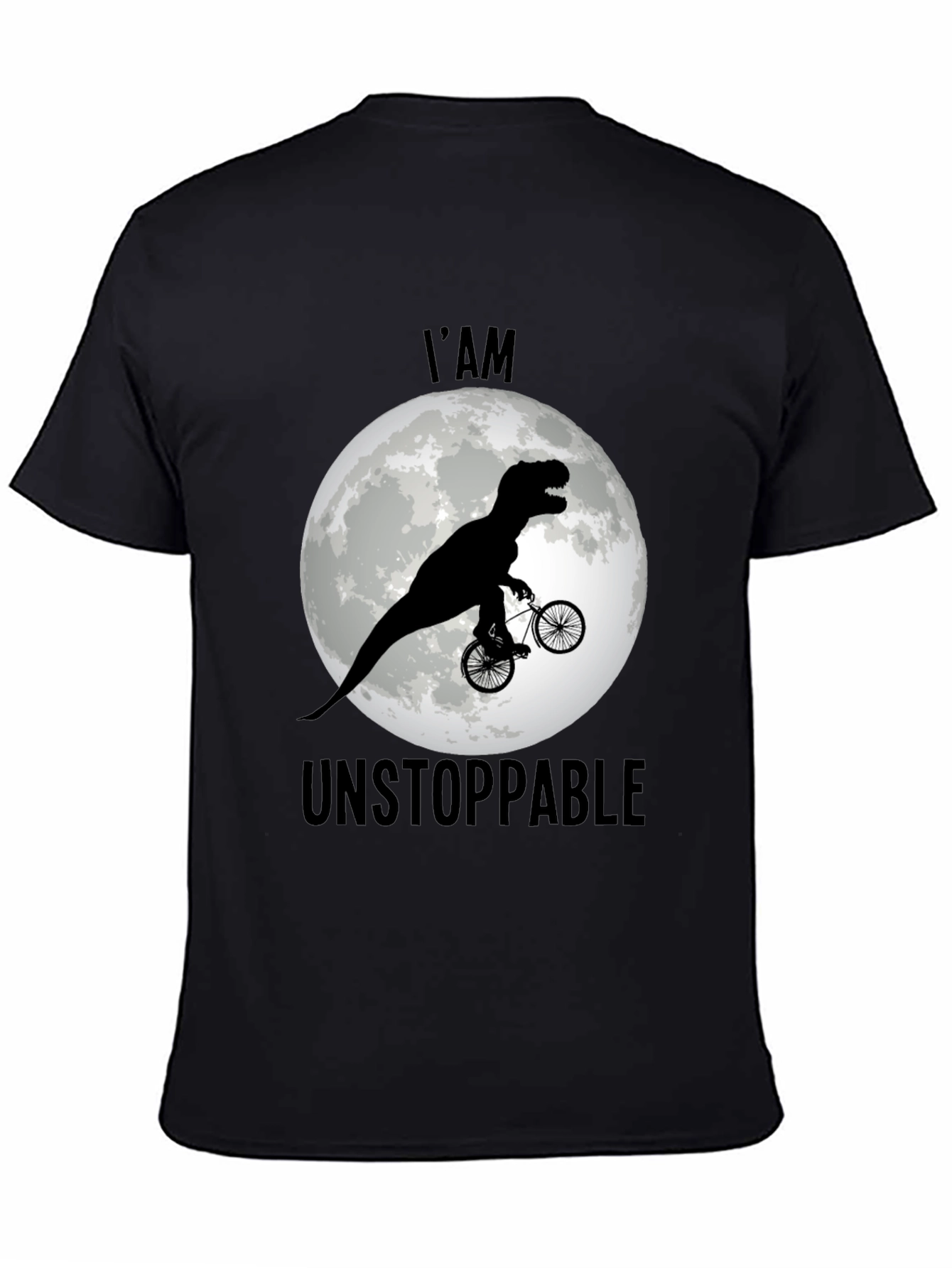 Camiseta Negra: Dinosaurio Imparable en Bicicleta