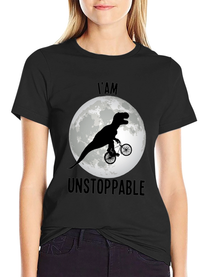 Camiseta Negra: Dinosaurio Imparable en Bicicleta