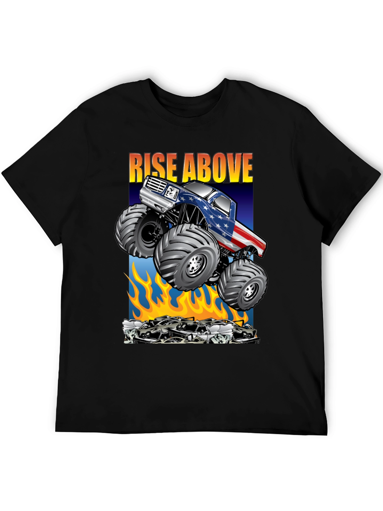 Camiseta Negra con Diseño de Monster Truck Americano