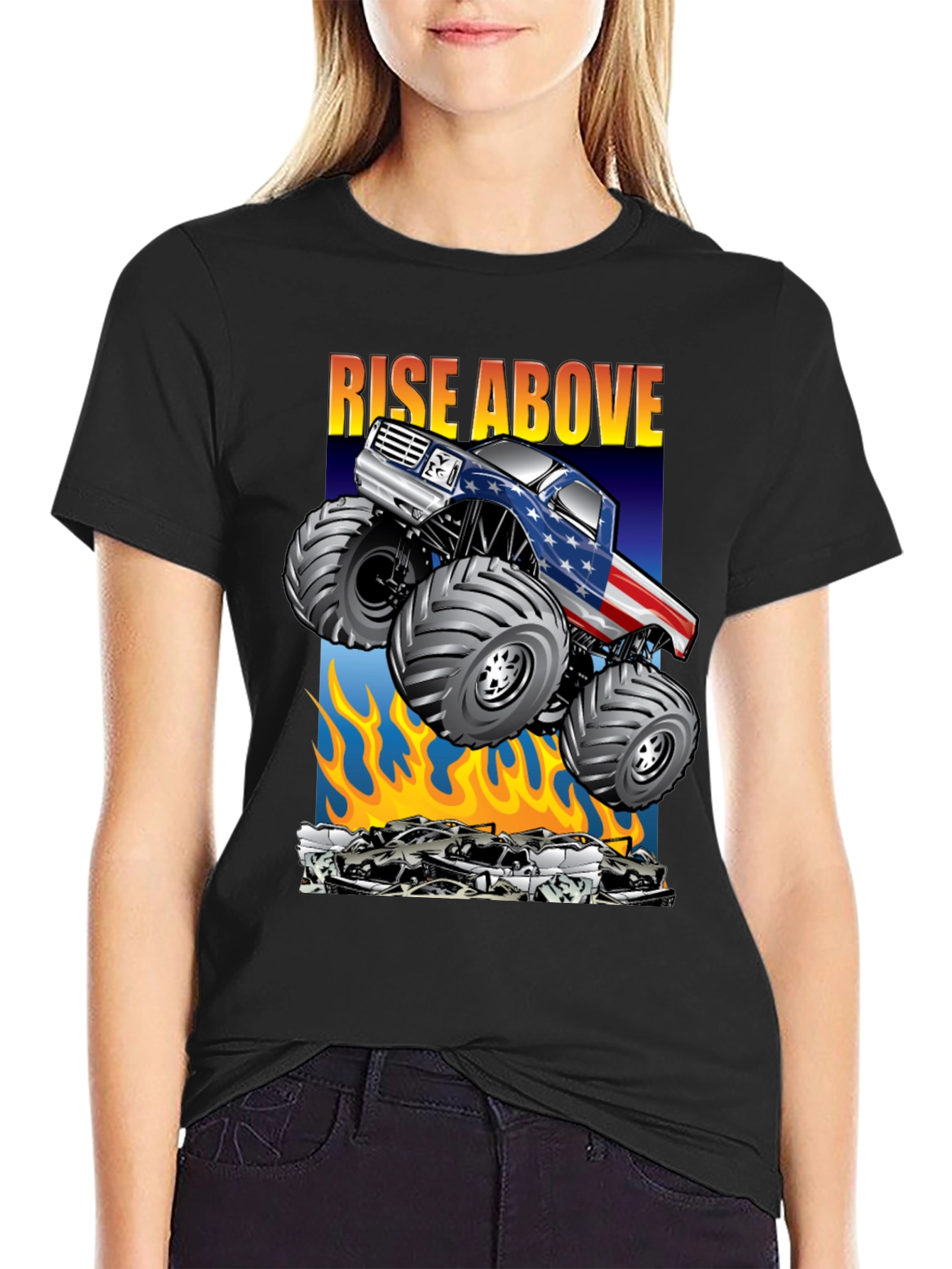 Camiseta Negra con Diseño de Monster Truck Americano