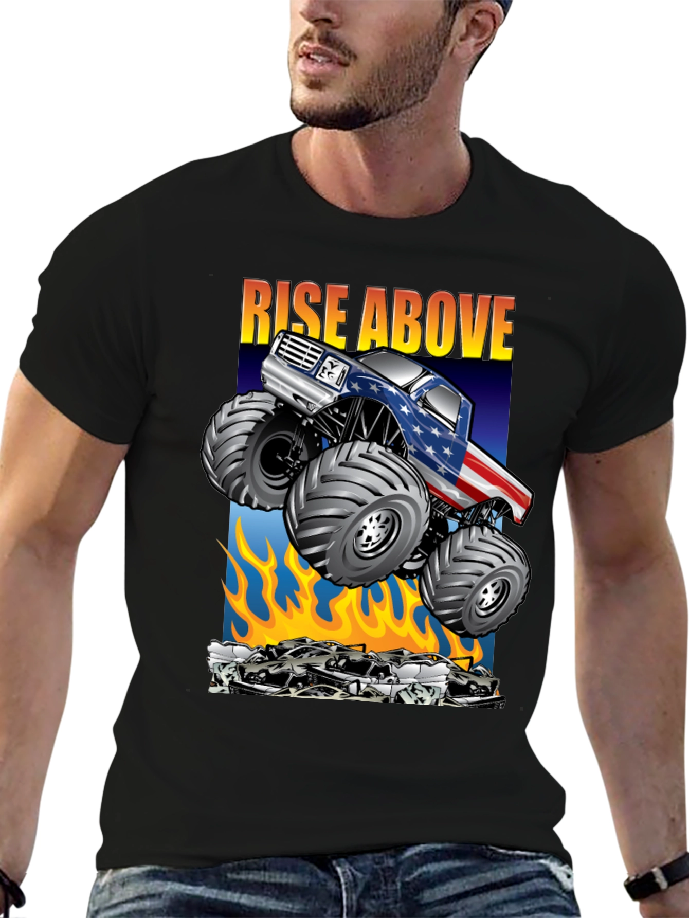 Camiseta Negra con Diseño de Monster Truck Americano