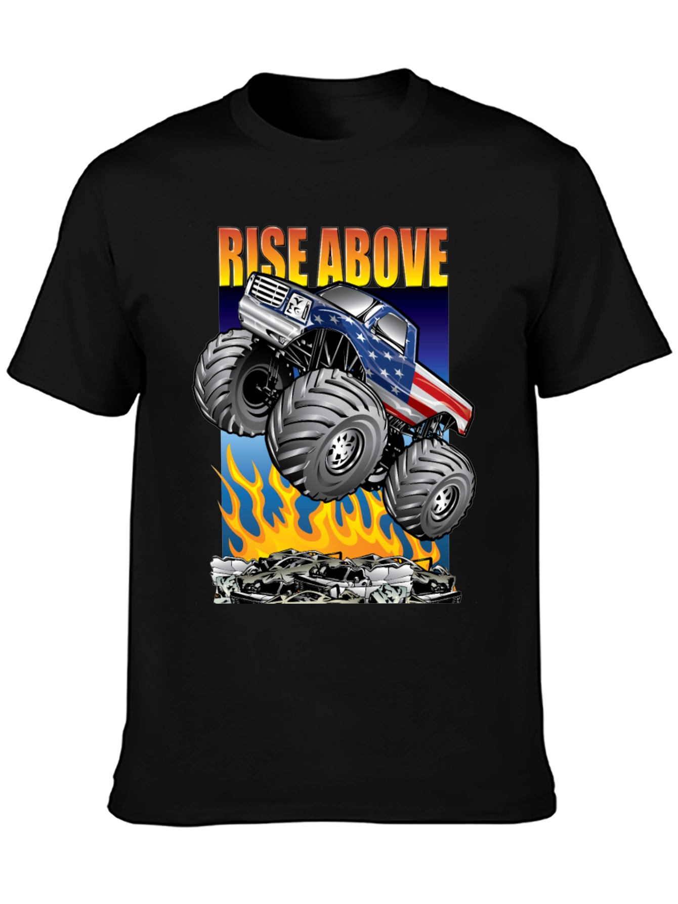 Camiseta Negra con Diseño de Monster Truck Americano
