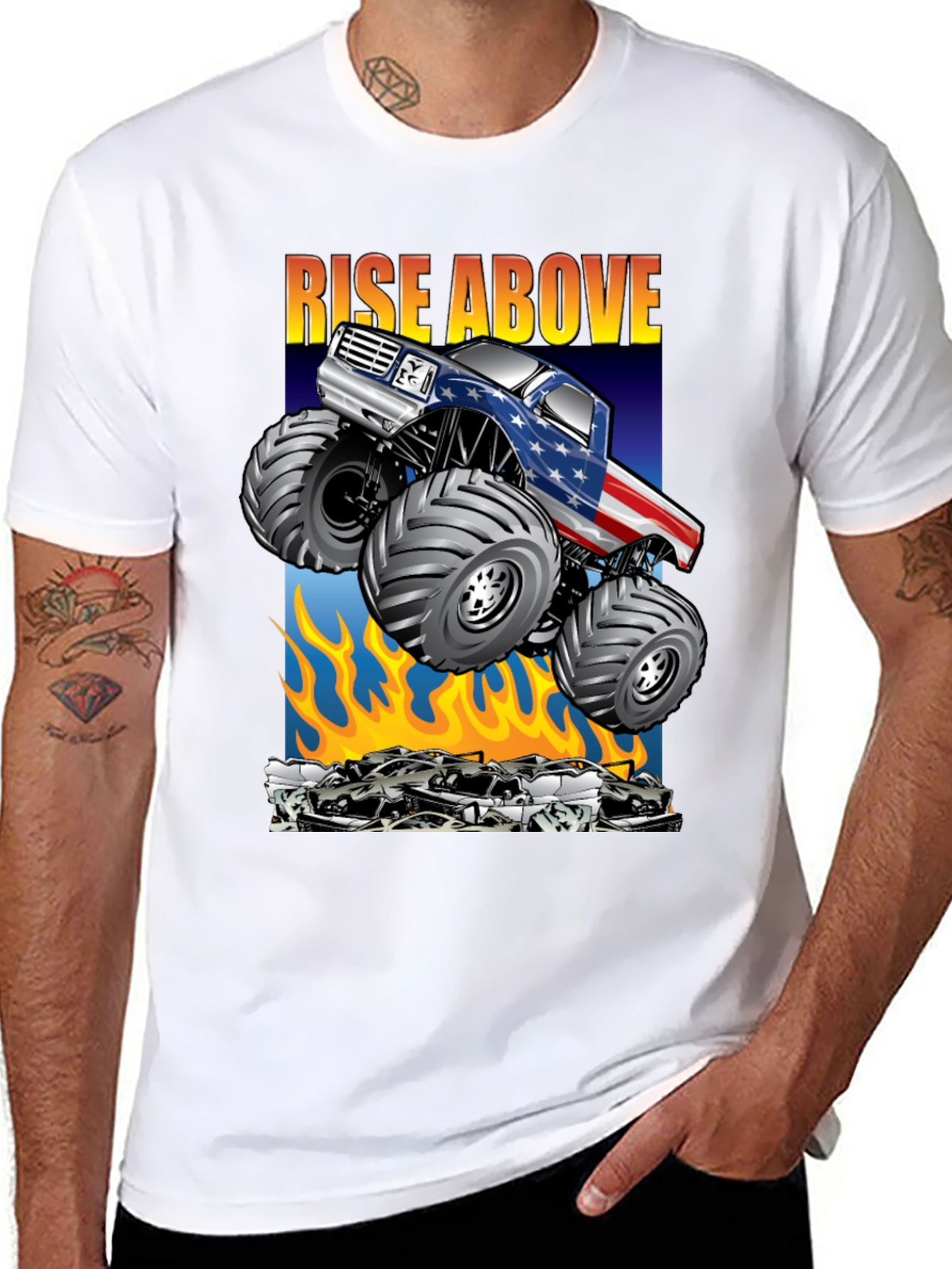 Camiseta Negra con Diseño de Monster Truck Americano