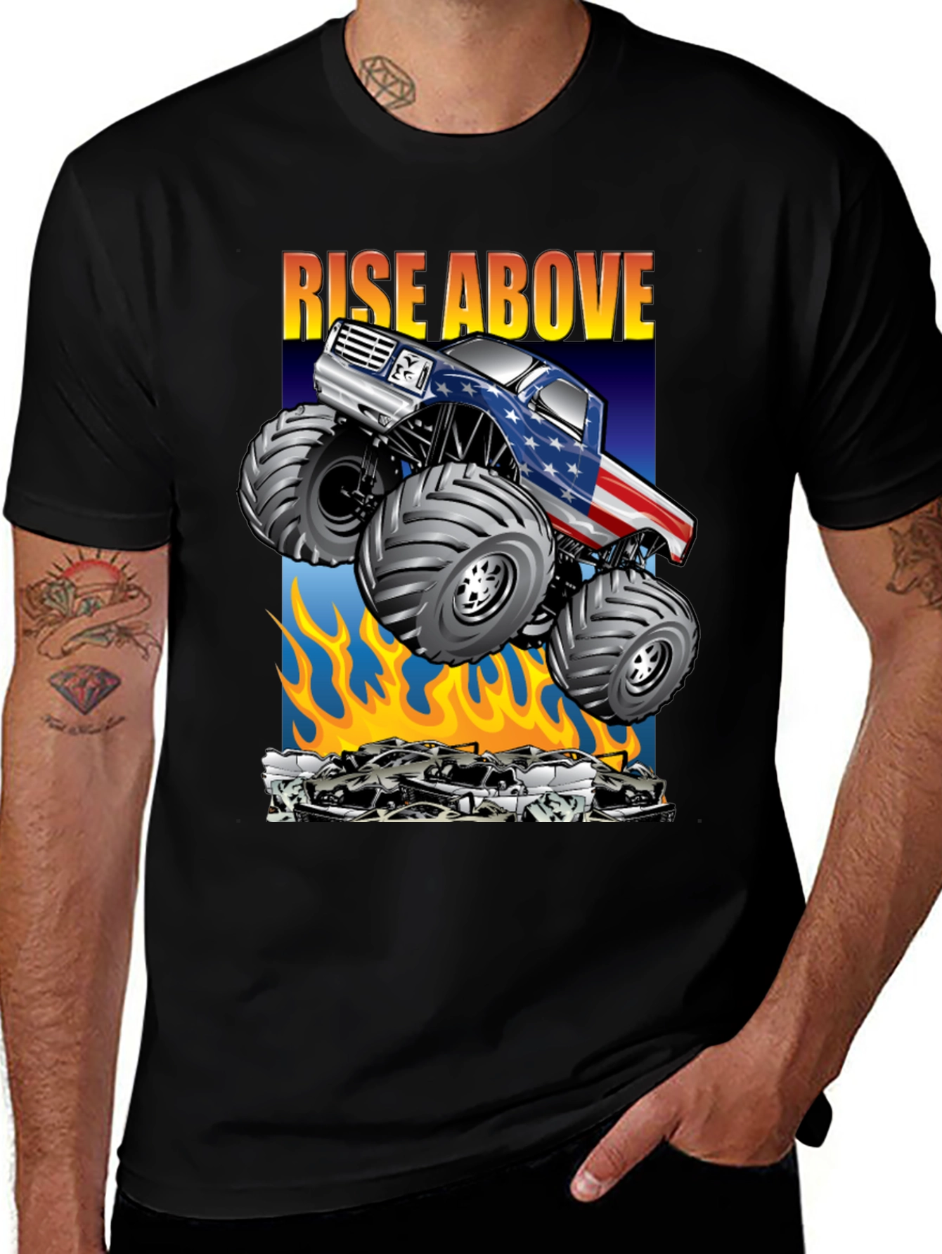Camiseta Negra con Diseño de Monster Truck Americano