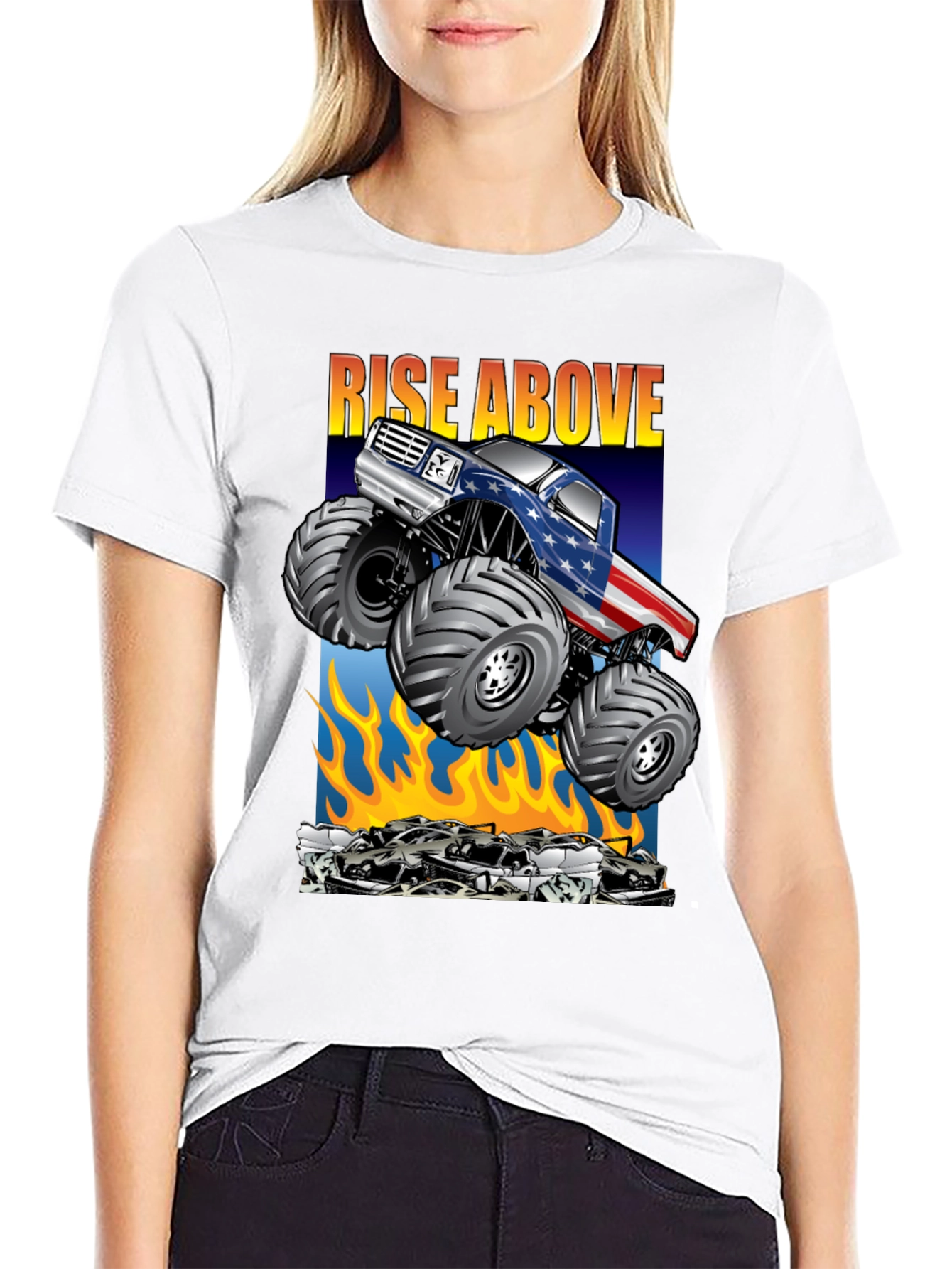 Camiseta Negra con Diseño de Monster Truck Americano