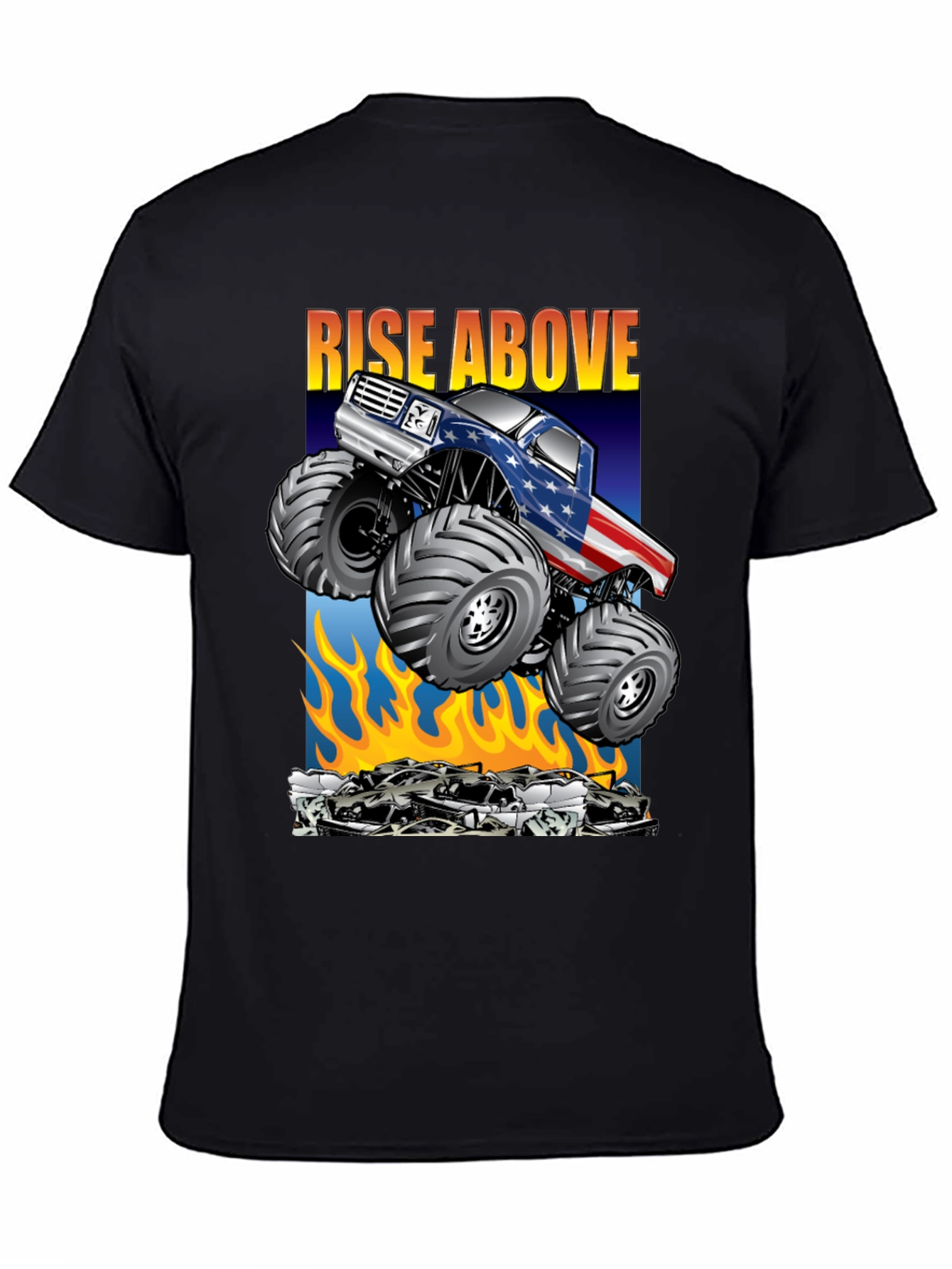 Camiseta Negra con Diseño de Monster Truck Americano