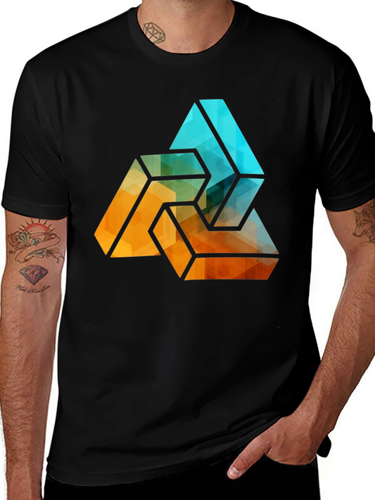 Camiseta Negra con Diseño Abstracto Triangular Geométrico