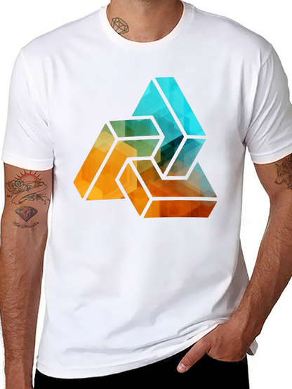 Camiseta Negra con Diseño Abstracto Triangular Geométrico