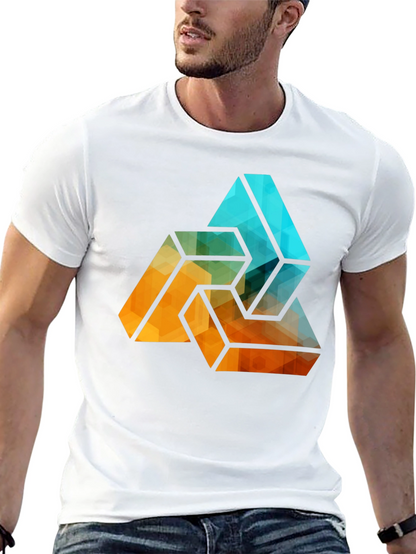 Camiseta Negra con Diseño Abstracto Triangular Geométrico
